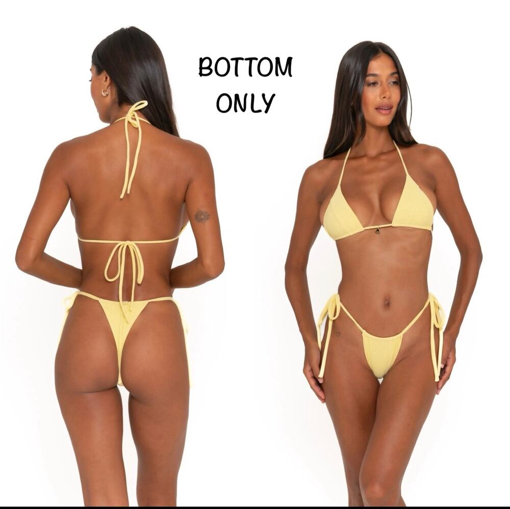 FAE Swim Birdie Tie Side Thong Bikini Bottom - Limoncello Baby Terry - Sz M NWT